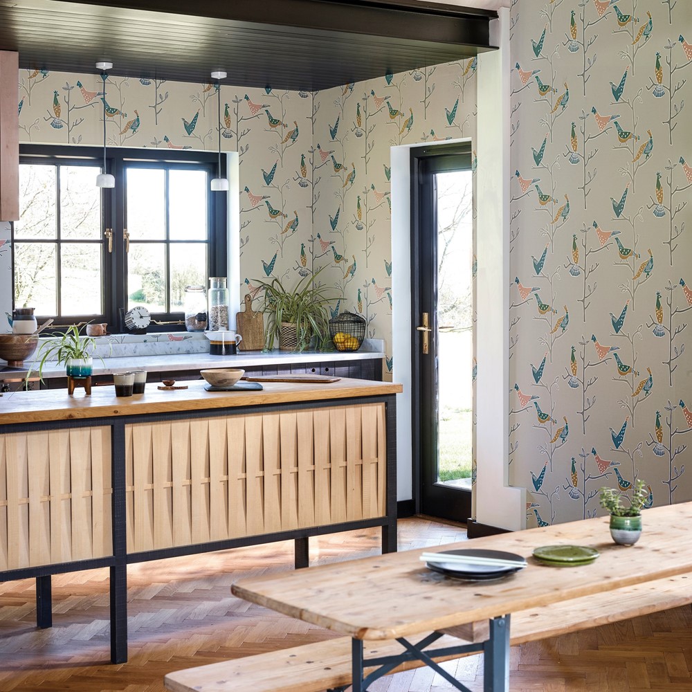 Passaro Bird Wallpaper 111926 by Scion in Ginger Teal Green